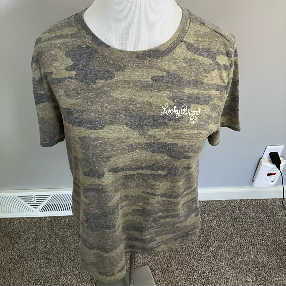 Lucky Brand Cozy Camo Los Angeles Camouflage Short Sleeve T-Shirt S Small Green